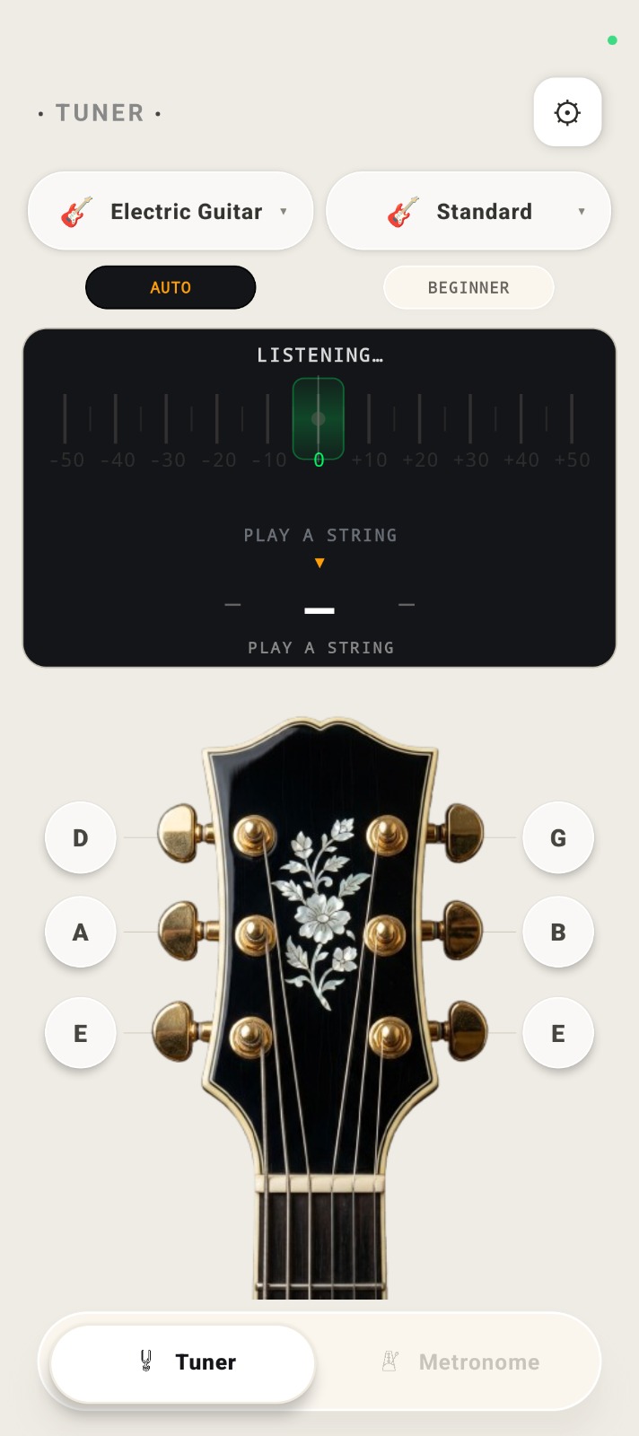 TickWave tuner in Electric Guitar mode