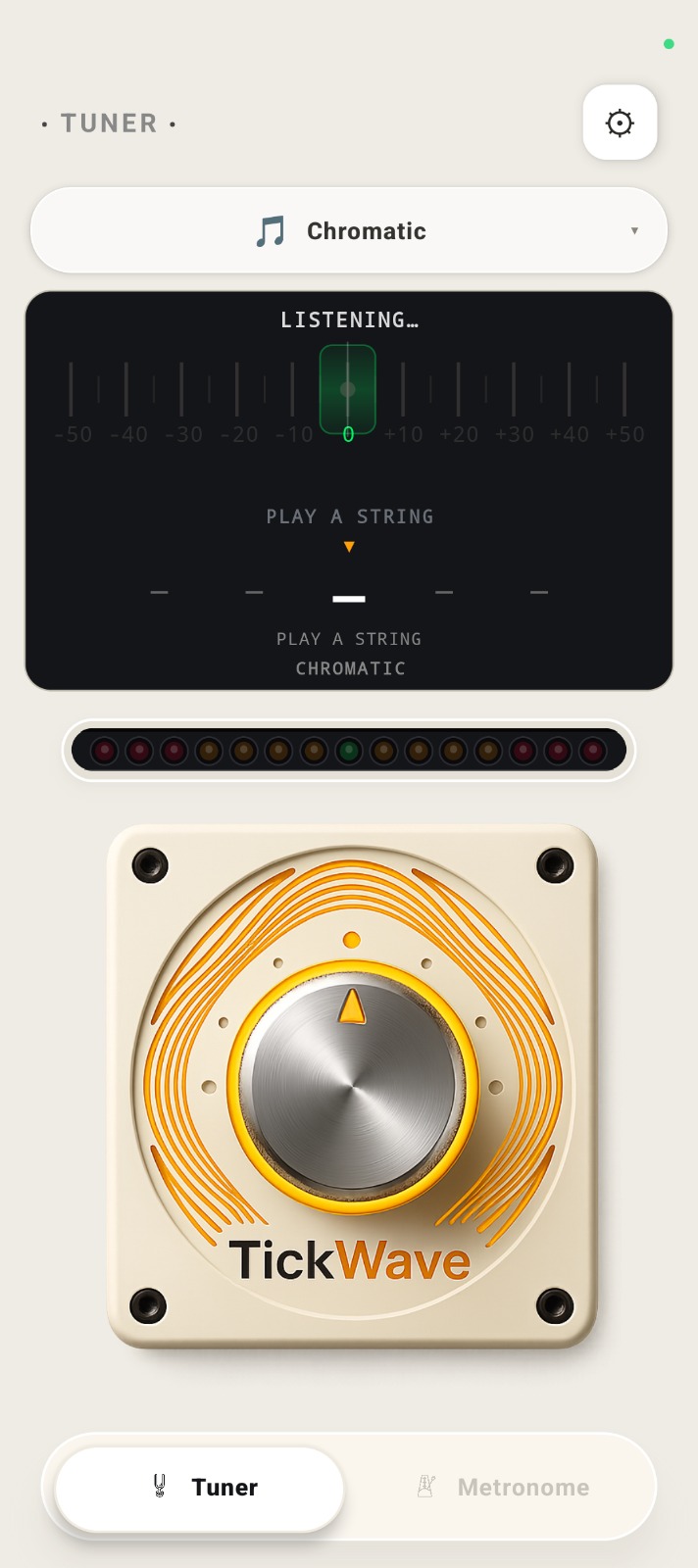 TickWave chromatic tuner prepared to identify a note