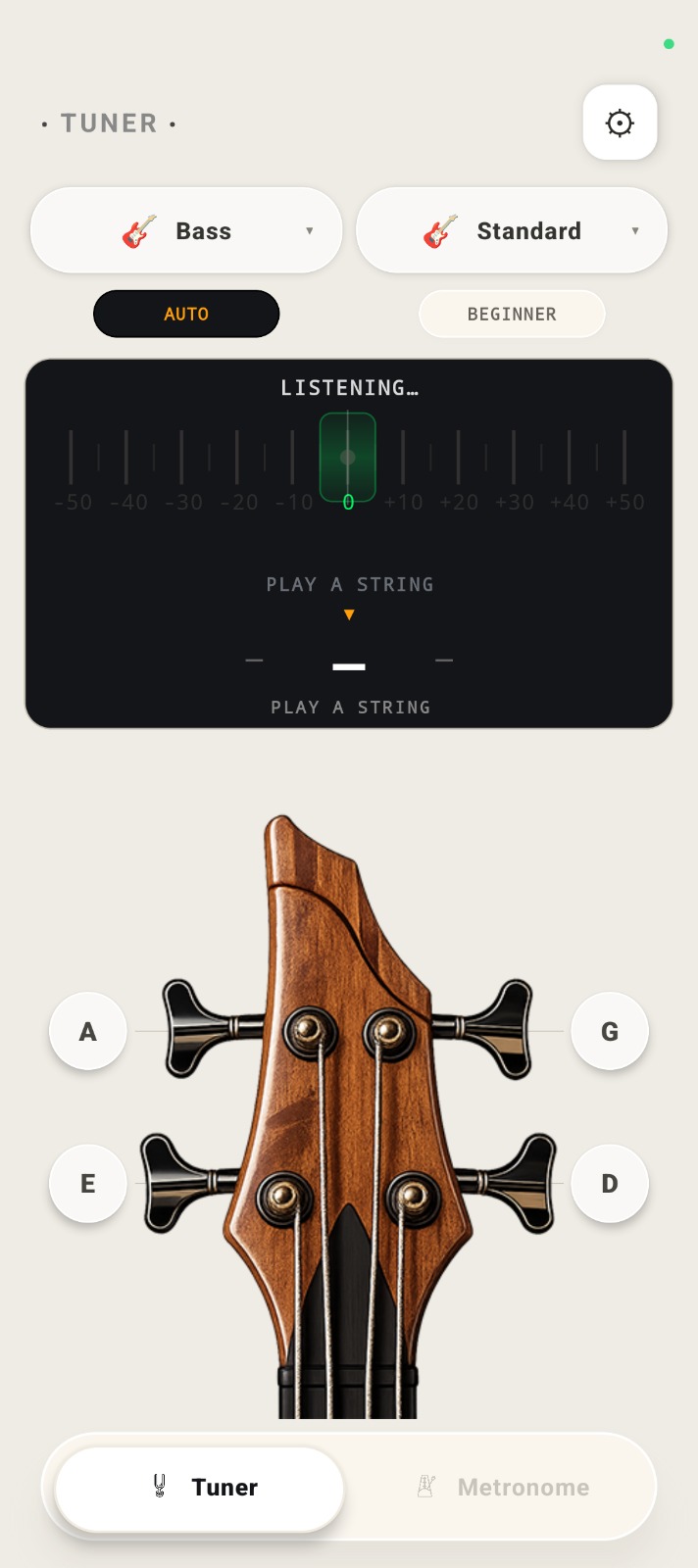 TickWave measuring the pitch of a bass string